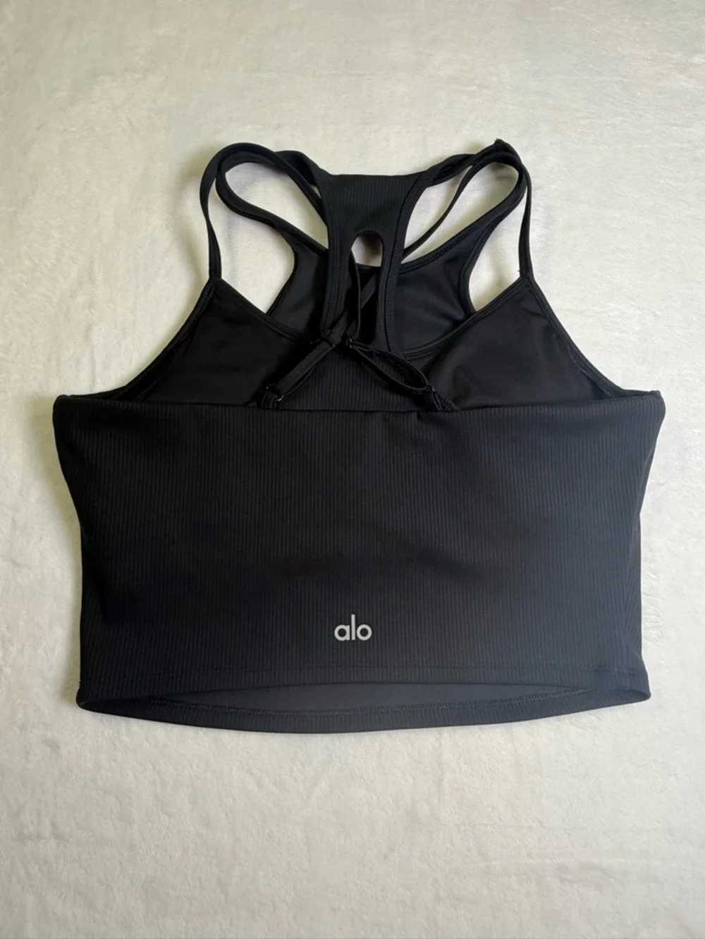 ALO Yoga Black Airlift Ribbed Enchanted Sports Bra with Subtle Branding - Picture 6 of 6